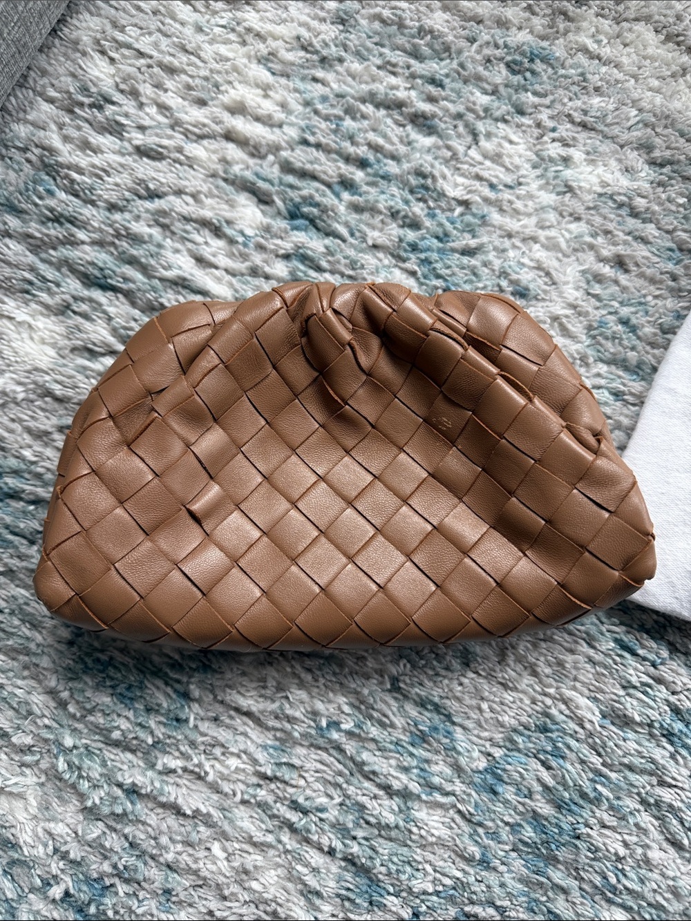 Woven Faux-Leather Clutch in Tan